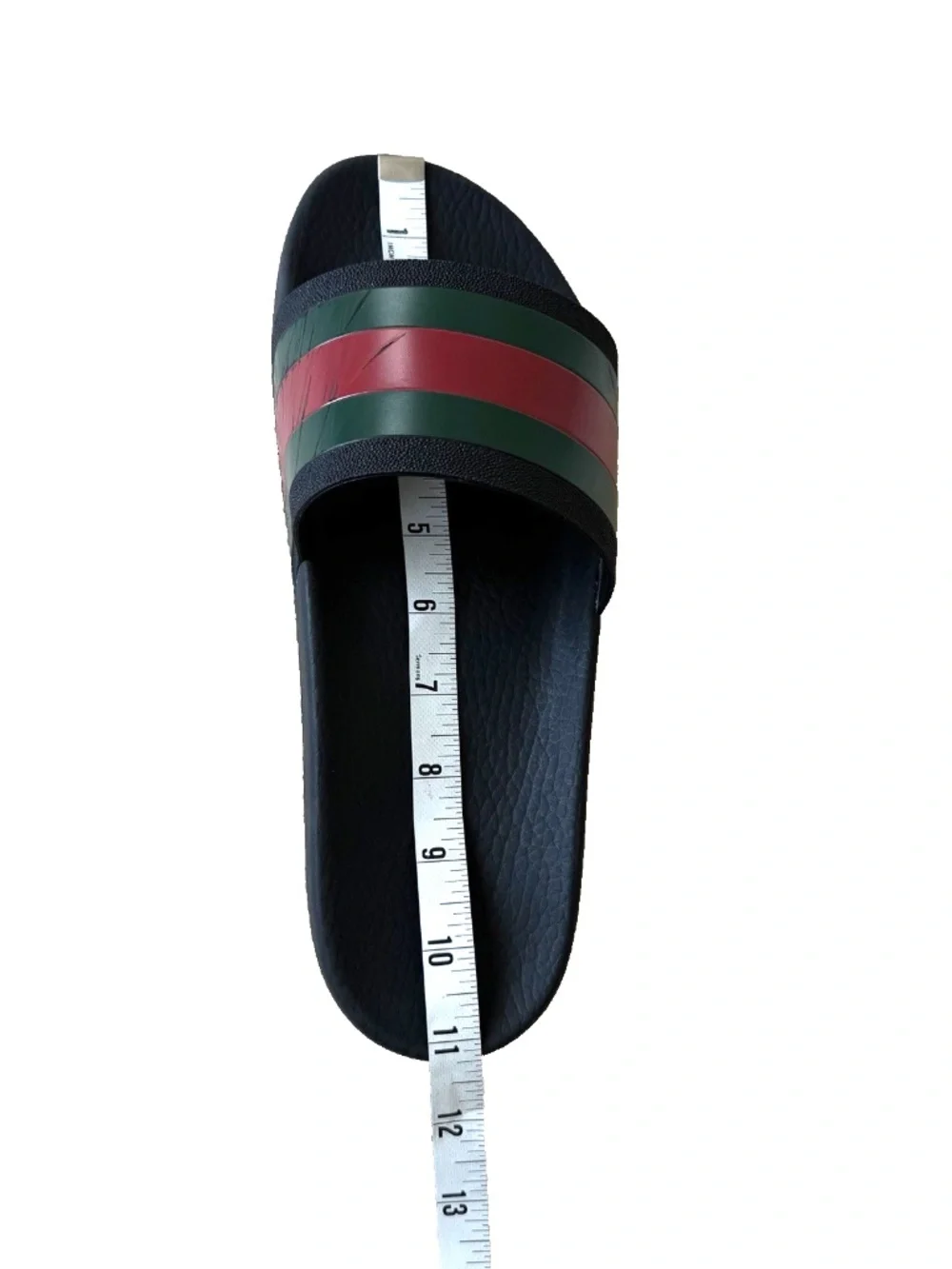 Gucci Web Rubber Slide Sandals Men 9 Black Green Red Stripe Beach Pool READ COND